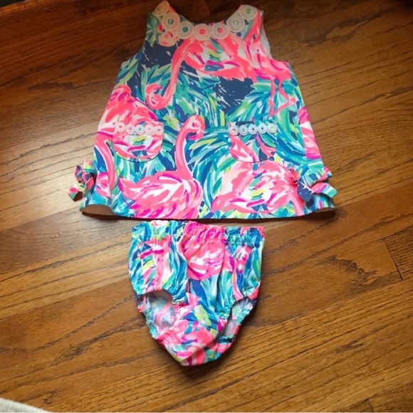 Lilly Pulitzer Colorful Flamingo Baby Outfit 3-6M - Picture 1 of 1